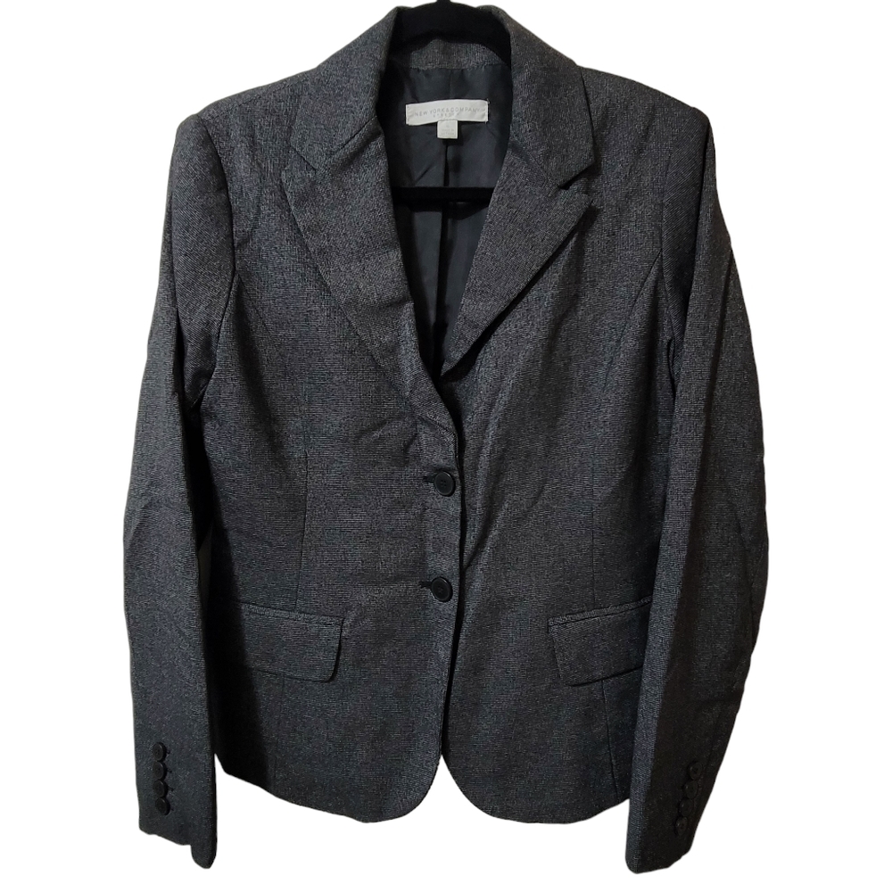 NY & Co Stretch Open Front Women's Long Sleeve Jacket Blazer Black/Gray SZ 10